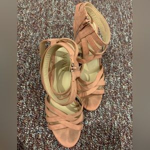 XOXO, Pink Velvet Strapped Heels, Size 10